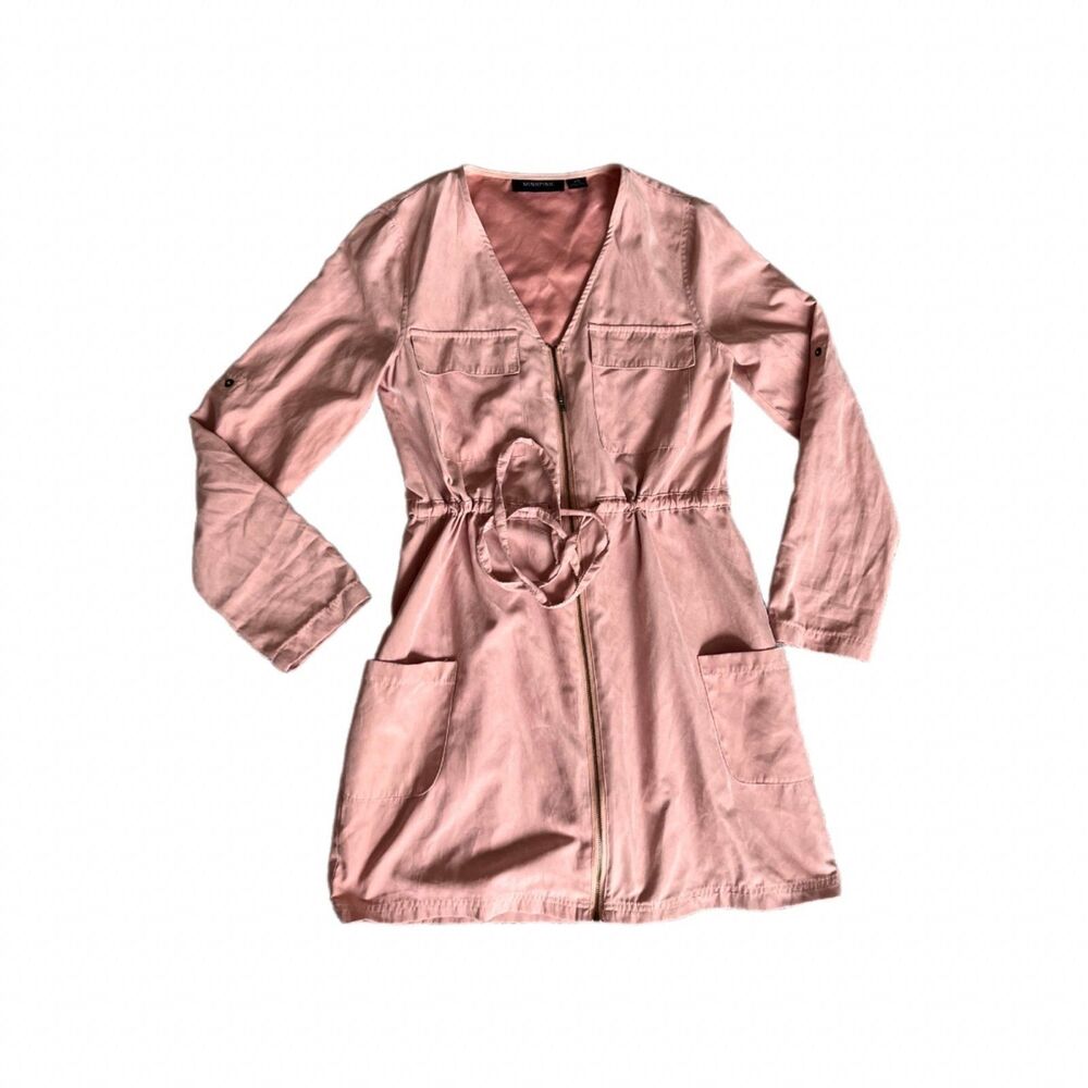 Pink lightweight MID LENGTH Trench Coat Jacket Size XS Twee Coquette Preppy